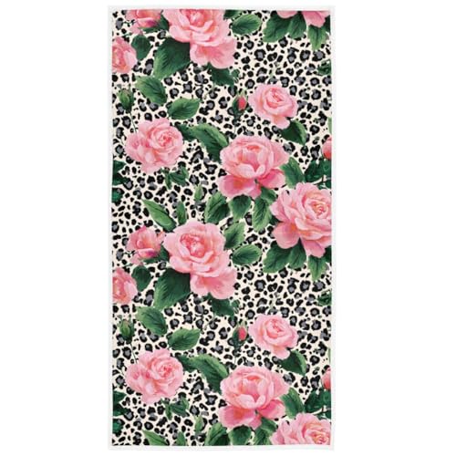 Pfrewn Cute Rose Mix Leopard Hand Bath Towels Soft Absorbent Bathroom Guest Towel Hanging Kitchen Dish Towel for Home Decor 16x30 in - color: Rose Mix Leopard