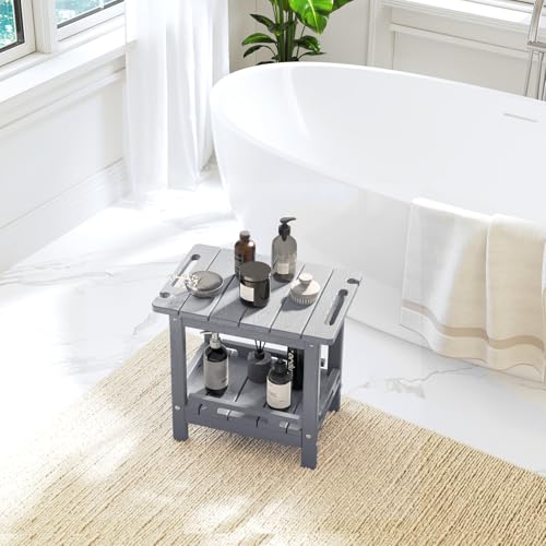 NALONE Shower Bench, HDPE Shower Stool for Shaving Legs with Handle (Grey) | Indoor and Outdoor Use, All Weather and Long Last, Perfect for Inside Shower - size: Grey