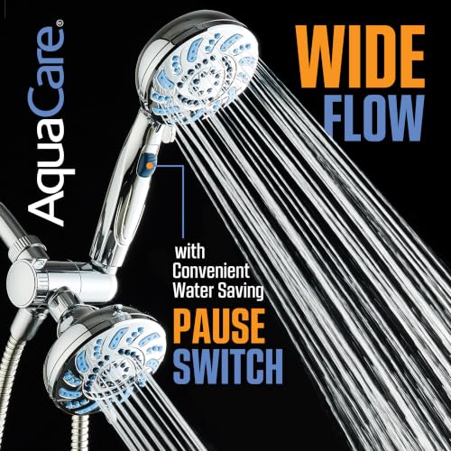 AquaCare 2026 High Pressure Dual Handheld Shower Head Combo w/Pause Switch | Detachable Showerhead Wand, Stay-Clean Jets, Extra-long 6 ft. Stainless Steel Hose, Dual Wall & Overhead Brackets / Chrome - color: Chrome