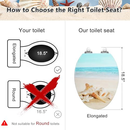 Angol Shiold Toilet Seat ELONGATED Molded Wood 18.5Inch(Beach) | Quiet Close Quick Release Metal Hinges, Adjustable Fit for Standard Elongated Toilets, Easy to Install&Clean - color: Beach, size: Elongated-18.5”