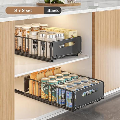 Pull Out Cabinet Organizer, Slide Out Cabinet Organizer Heavy-Duty Carbon Steel Expandable Drawer Adjustable Sliding Shelf Under Sink Rack Shelf for Kitchen Pantry Bathroom Closet - color: black small 2pcs