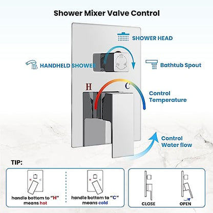 gotonovo Tub Shower Faucet Set with Valve Kit 8’’ Head,Polished Chrome | Shower System with Tub Spout,SUS304 Rain Head with Handheld Sprayer,Swivel Spout,All Metal,Rough-In Valve Trim Kit,Wall Mount - color: Chrome, size: 8’’ Head