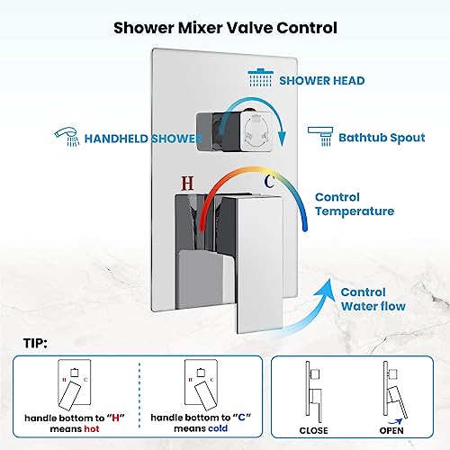 gotonovo Tub Shower Faucet Set with Valve Kit 12’’ Head,Polished Chrome | Shower System with Tub Spout,SUS304 Rain Head with Handheld Sprayer,Swivel Spout,All Metal,Rough-In Valve Trim Kit,Wall Mount - color: Chrome, size: 12’’ Head