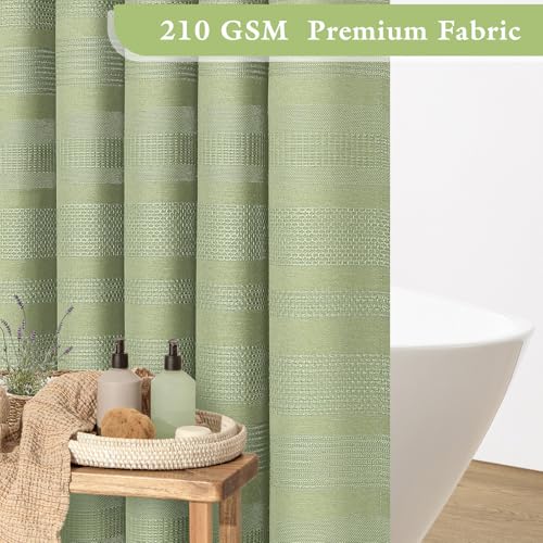Long Boho Farmhouse Shower Curtain Set with Tassel, Linen Bohemian French Country Chic Bathroom Shower Curtain Set, Modern Striped Textured Shower Curtain 72x78 - Olive Green - color: Olive Green, size: 72"W x 78"L (Pack of 1)