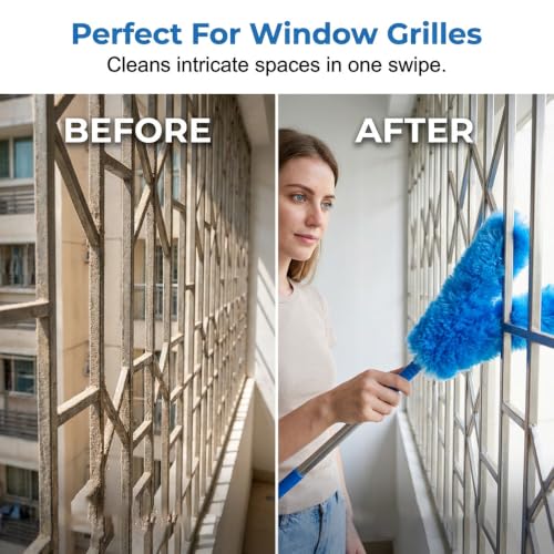 Crevice and Corner Cleaning Brush Set, Duster with Extension Pole for Ceiling Fan Cobweb Window Blind (62.2in) - size: 62.2in