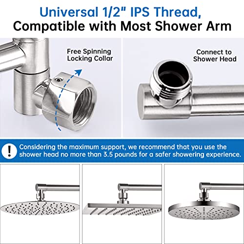 G-Promise 16 Inch Solid Brass Shower Head Extension Arm (Brushed Nickel) | Rise or Lower Shower Head, All Metal, Height & Angle Adjustable Extender, Firmly Secure Shower Head, Easy Install - color: Brushed Nickel