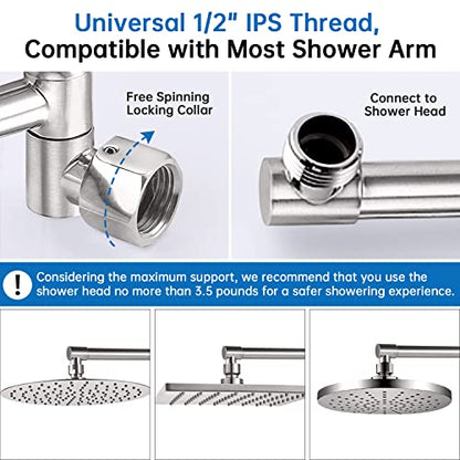 G-Promise 16 Inch Solid Brass Shower Head Extension Arm (Brushed Nickel) | Rise or Lower Shower Head, All Metal, Height & Angle Adjustable Extender, Firmly Secure Shower Head, Easy Install - color: Brushed Nickel