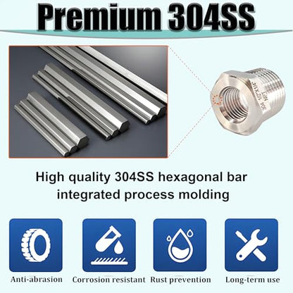 1/2" NPT Male to 1/4" NPT Female Hex Bushing Reducer, 304 Stainless Steel NPT Reducing Adapter Pipe Fitting, Heavy Duty Pipe Hex Bushing for Reducing Pipe (1/2” MNPT x 1/4” FNPT)