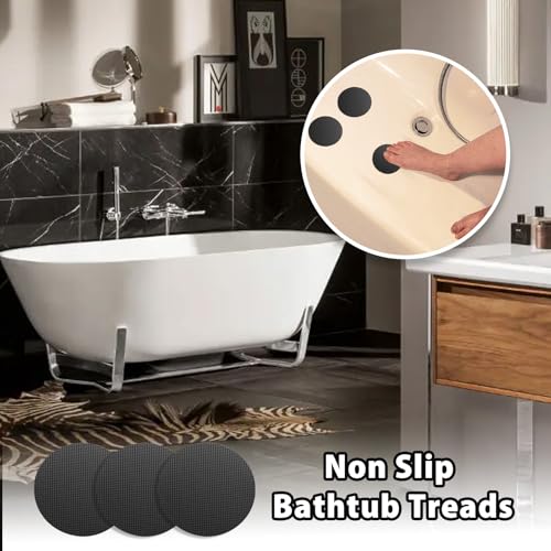 24 PCS Black Round Shape Bathtub Non Slip Stickers | Adhesive Decals, Anti Slip for Shower, For Floor Bathroom Stairs Ladders, Includes Scraper - color: Black