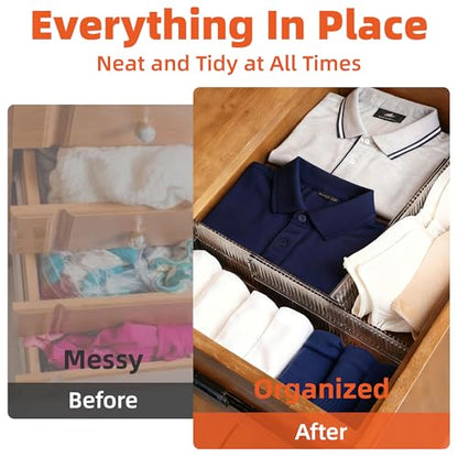4-Pack Drawer Organizers & Dividers - Adjustable Clear Plastic for Clothes, Baby, Kitchen, Bathroom & Office - Shallow Drawer Storage Solution 3.4" High