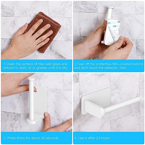 VAEHOLD Toilet Paper Holder Self Adhesive Kitchen Washroom Adhesive Toilet Roll Holder No Drilling for Bathroom Stick on Wall Stainless Steel Brushed (White) - size: Simple White