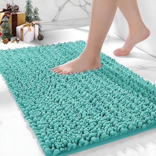 Bathroom Rugs Non Slip Washable 36x24, Extra Thick Soft Chenille Absorbent Bath Mat, High Density Barrier Non Slip Backing, Quick Dry Plush Shaggy Floor Carpet for Tub&Shower, TealBlue - color: Teal Blue, size: 36" X 24"(Bathroom Rug)