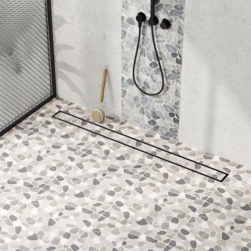 Neodrain 36-Inch Linear Shower Drain-Matte Black,with Tile Insert Grate | 304 Stainless Steel, Fast Drainage, Rectangle Shower Floor Drain with Leveling Feet & Hair Strainer, Fits Bathroom, Balcony - color: Matte Black, size: 36 IN