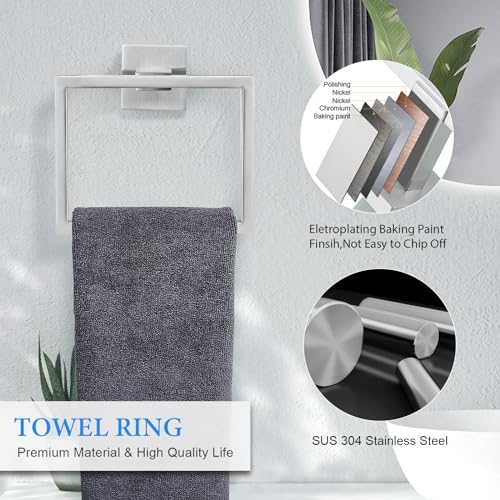 Brushed Nickel Bathroom Towel Bar Set Bathroom Accessories Hardware Set Including Double Towel Bar Towel Ring Coat Hook and Toilet Paper Holder with Shelf. Wall Mounted Stainless Steel - color: 6-piece Brushed
