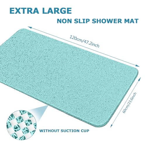 godehone Shower Mats Non Slip Without Suction Cups, PVC Loofah Bathroom Mats, Loofah Mats for Shower and Bathroom, Quick Drying, 23.6× 47.2 Inch, Light Green - color: Light Green, size: 47.2" x 23.6" (Rectangular)