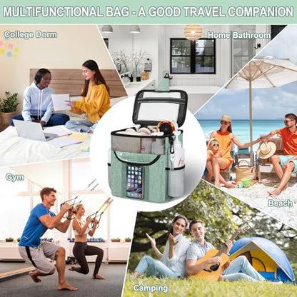 Portable Shower Caddy for Dorm Room Essentials, Foldable Mesh Shower Bag for College, Large Capacity Toiletry Bag Tote Bag Shower Caddy Portable for Student Boy Girl Bath Essentials (Dusty Green) | Quick Dry, Large Capacity Hanging Mesh Shower Caddy for B