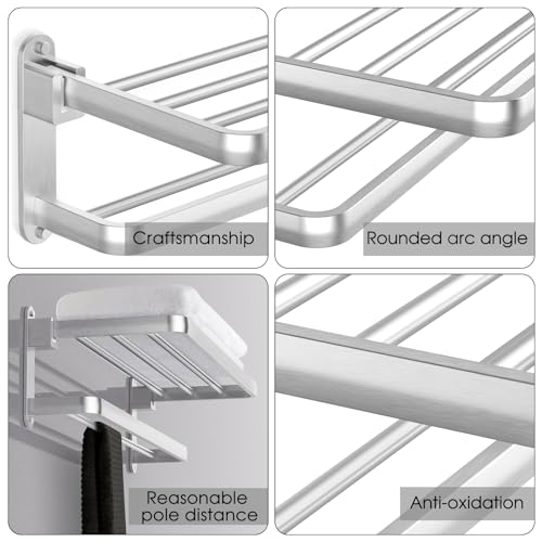 BOZWELL Bathroom Lavatory Towel Rack with Two Towel Bars,Brushed Satin Nickel 16-Inch Towel Shelf with Towel Bar,Towel Holder 1011-BSN-40 (Brushed Satin Nickel Finish) - color: Brushed Satin Nickel, size: 16 inch (40 cm)