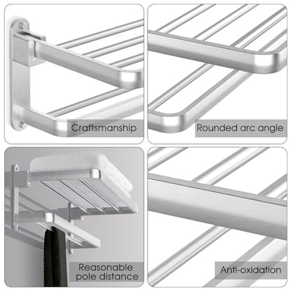 BOZWELL Bathroom Lavatory Towel Rack with Two Towel Bars,Brushed Satin Nickel 16-Inch Towel Shelf with Towel Bar,Towel Holder 1011-BSN-40 (Brushed Satin Nickel Finish) - color: Brushed Satin Nickel, size: 16 inch (40 cm)