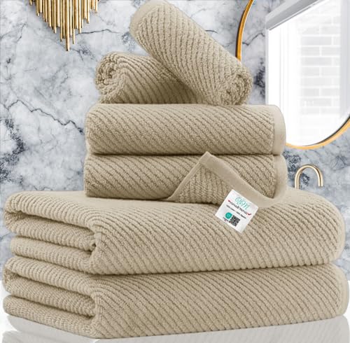 VOOVA & MOVAS 6PC Towel Set, 100% Cotton, Dark Beige | 2 Bath 30x56 In, 2 Hand 18x28 In, 2 Washcloths 13x13 In, Soft, Thick, Quick Dry, Luxury Towel Gift Set - color: Cape May Cobblestone - Dark Tan, size: 6 PC Bathroom Towel Set