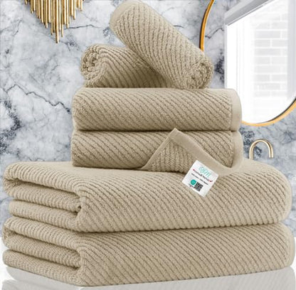 VOOVA & MOVAS 6PC Towel Set, 100% Cotton, Dark Beige | 2 Bath 30x56 In, 2 Hand 18x28 In, 2 Washcloths 13x13 In, Soft, Thick, Quick Dry, Luxury Towel Gift Set - color: Cape May Cobblestone - Dark Tan, size: 6 PC Bathroom Towel Set