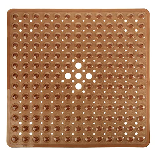 Yimobra Shower Mat 21X21 Inch Square, Non Slip Bathtub Mat with Large Suction Cups&Drain Holes, Fast Dry Shower Stall Mats for Inside Shower, Machine Washable BPA-Free, Bath Essentials,Clear Brown - color: Clear Brown, size: 21 x 21 inches