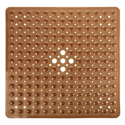 Yimobra Shower Mat 21X21 Inch Square, Non Slip Bathtub Mat with Large Suction Cups&Drain Holes, Fast Dry Shower Stall Mats for Inside Shower, Machine Washable BPA-Free, Bath Essentials,Clear Brown - color: Clear Brown, size: 21 x 21 inches