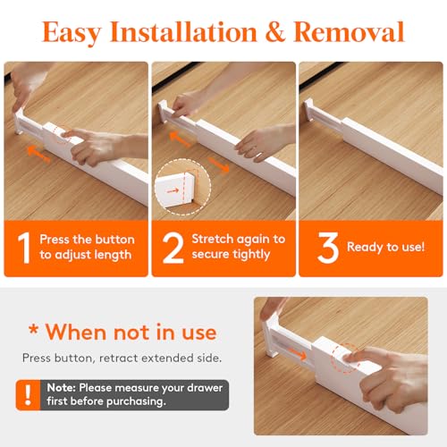 Lifewit 2.36" Upgrade Kitchen Drawer Dividers, Adjustable Drawer Organizer | 16"-22" Expandable White Drawer Separator for Clothes/Utensils, Dresser/Cabinet/Closet/Nursery Organization & Storage, 5 Pack - size: 2.36"H, 16-22"L