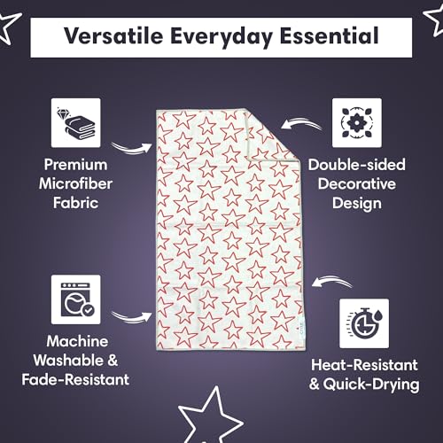 Microfiber Hand Towel & Washcloth Set, Double-Sided Waffle Weave Set of Two | Super Absorbent, Lint-Free, Fast Drying, Stars & Stripes Pattern, Red/Blue/Cream, Bathroom, Kitchen, Car & Windows Cloth Sets - color: Stars & Stripes - Red, Blue, Cream, size: