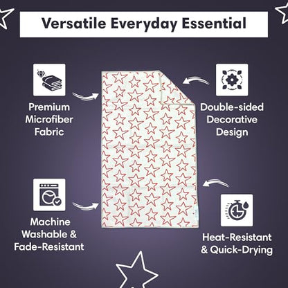 Microfiber Hand Towel & Washcloth Set, Double-Sided Waffle Weave Set of Two | Super Absorbent, Lint-Free, Fast Drying, Stars & Stripes Pattern, Red/Blue/Cream, Bathroom, Kitchen, Car & Windows Cloth Sets - color: Stars & Stripes - Red, Blue, Cream, size: