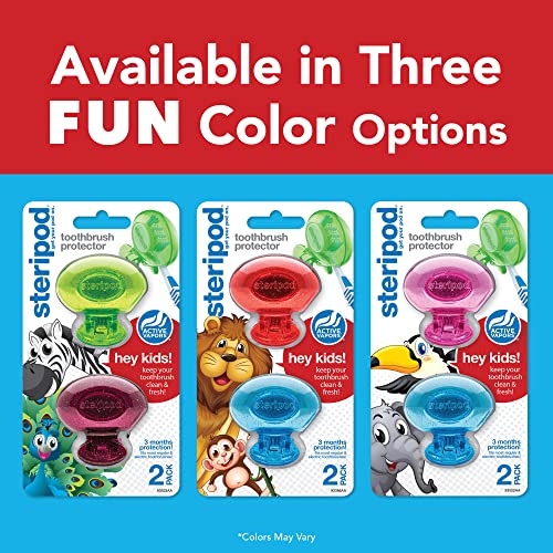 Steripod Kids' Clip-On Toothbrush Protector, Keeps Toothbrush Fresh and Clean, Fits Most Manual and Electric Toothbrushes, Red and Blue Glitter, 2 Count - color: Red and Blue, size: 2 Count (Pack of 1)
