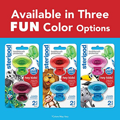 Steripod Kids' Clip-On Toothbrush Protector, Keeps Toothbrush Fresh and Clean, Fits Most Manual and Electric Toothbrushes, Red and Blue Glitter, 2 Count - color: Red and Blue, size: 2 Count (Pack of 1)