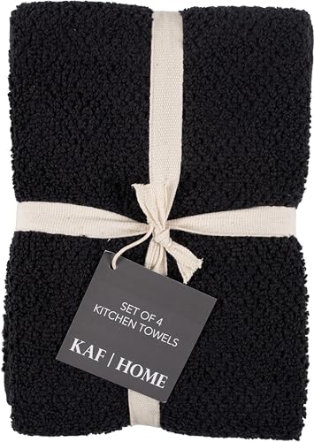 KAF Home Set of 4 Deluxe Popcorn Terry Kitchen Towels | 20 x 30 Inches | 100% Cotton Kitchen Dish Towels (Black) - color: Black