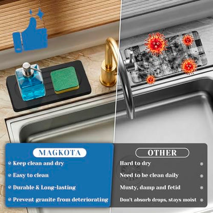 Water Absorbing Stone Trays for Bathroom Sink Kitchen Counter, Quick Dry Dish Soap Dispenser Sponge Holder for Hand Soaps Plants Toiletries, Stain Resistance Countertop Fast Drying Counter Trays - color: Dark Gray