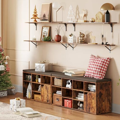 Long Wall Shelves, 47.3Inch Wooden Floating Shelves with Brackets | Large Floating Book Shelf Set of 2, Wall Mounted Storage Ledges, Easy Assembly, Max Load 33lbs, Bathroom/Bedroom Rustic Brown - color: Rustic Brown, size: 47.3 Inch