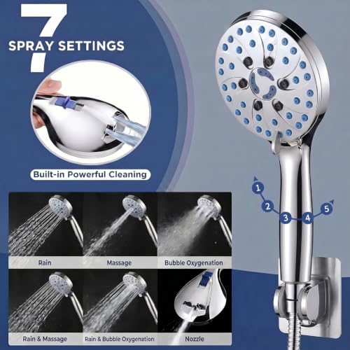 Dual Filtered 8" Stainless Steel Rain Shower Head & Handheld Spray Combo | Replaceable Cartridge High Pressure Filter 7-Spray Mode Shower Head, Innovative 3-way Diverter, 59'' Anti-Kink Hose, Chrome