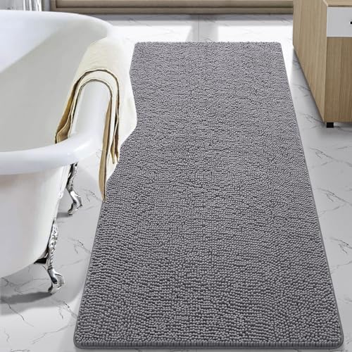 LOCHAS Luxury Bathroom Rug Shaggy Bath Mat 30 x 60 Inch, Gray | Washable Non Slip Bath Rugs for Bathroom Shower, Soft Plush Chenille Absorbent Carpets - color: Grey, size: 2'5" X 5' (30''x60'')