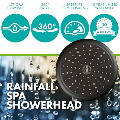 Niagara Conservation N9517MB Rainfall Spa 1-Spray with 1.75 GPM 8-in. Wall Mount Adjustable Fixed Shower Head in Matte Black, 1-Pack | Bathroom Shower Head Sprayer with Pressure Compensation - color: Matte Black, size: 1.75 GPM