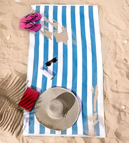 American Soft Linen Cabana Striped Beach Towels, 30x60 inch 4 Piece Oversize Pool Towels, Quick Drying Sand Free Swim Towels, Turquoise Blue - color: Turquoise Blue