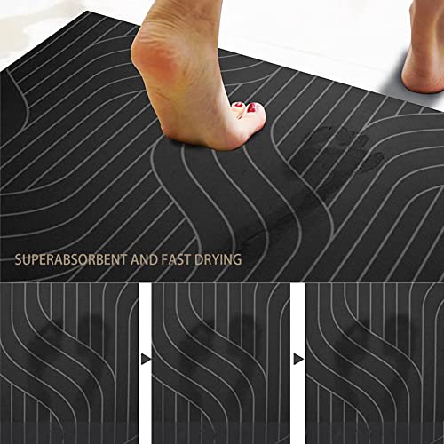 Diatomite Stone Bath Mat Quick Dry Bathroom Mat Non-Slip Bathroom Diatomaceous Earth Bathroom Floor Mat Carpet 40x60 cm Black - color: Black