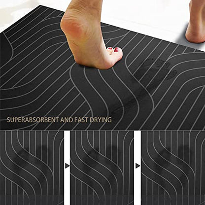 Diatomite Stone Bath Mat Quick Dry Bathroom Mat Non-Slip Bathroom Diatomaceous Earth Bathroom Floor Mat Carpet 40x60 cm Black - color: Black
