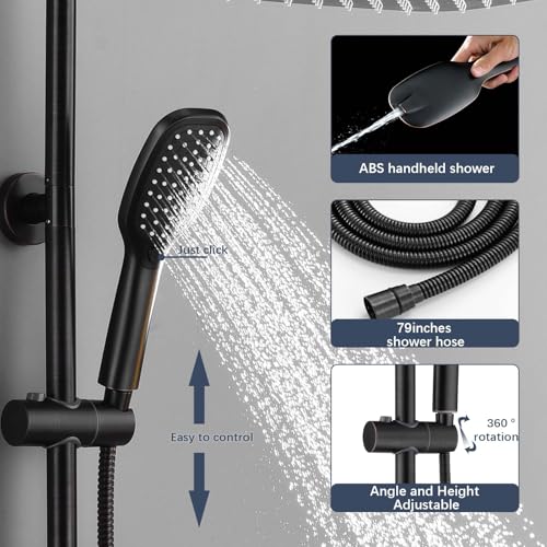 SonTiy Retrofit Rain Shower System Wall Mount, Oil Rubbed Bronze 12 Inch Rain Shower Head with Handheld Jet Spray with Slide Bar, Shower Caddy & Solid Brass Rail for Tall People - color: Oil Rubbed Bronze, style: 1.8 Gallons Per Minute-Square