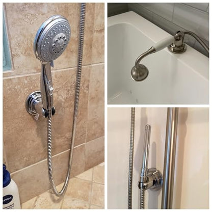 JiePai Suction Cup Shower Head Holder for Handheld Shower,Brushed Nickel | Suction cup holder,No-drill wall mount,fits 3/4 handheld,Works on tile glass metal,Removable,For bathroom/RV - color: Holder-Brushed Nickel