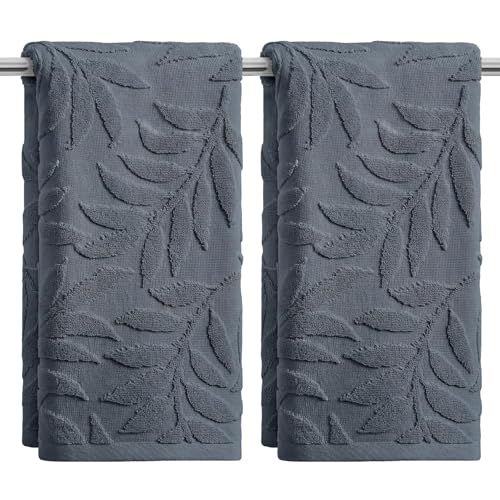 Artoid Mode 2 Pcs Grey 3D Leaves Jacquard Hand Towels for Bathroom, 100% Cotton Soft Absorbent Bathroom Decor Towels, 13.7 x 29.5 Inch - color: Grey, size: 13.7" x 29.5", 2PCS