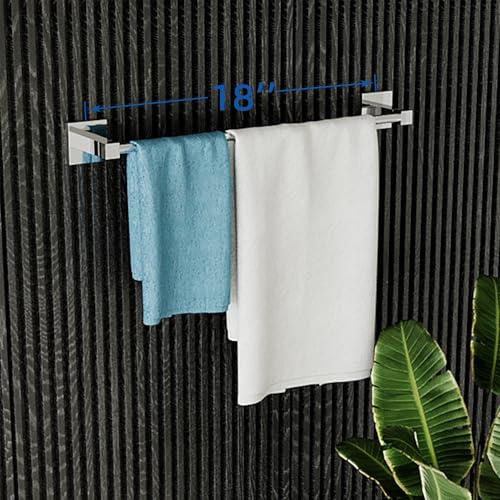 RUACQ Towel Bar 18" Towel Racks for Bathroom Wall Mounted, Chrome | One-Piece Bath Towel Holder, Total Length 20 Inch Single Towel Rod, 304 Stainless Steel Rustproof, Square Base, Heavy Duty - color: Chrome, size: 18 inch(Center to Center) Single Bar