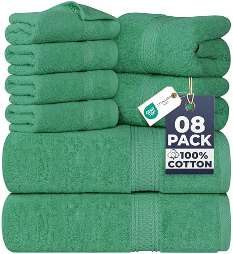 Utopia Towels 8 Piece Luxury Towel Set – Majestic Plush, Super Absorbent & Quicker-to-Dry, Thick 100% Ring Spun Cotton Towels for Bathroom, Spa & Hotel – 2 Bath, 2 Hand, 4 Washcloths, Hunter Green - color: Hunter Green, size: 8 Pieces Towel Set