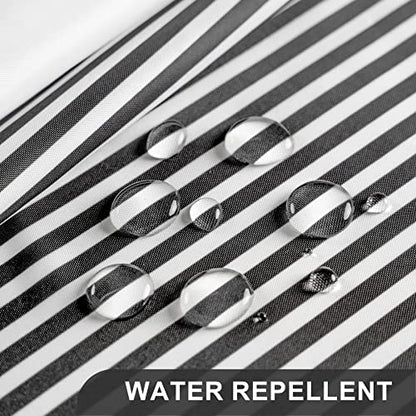 AmazerBath Shower Curtain, Striped Black Fabric Shower Curtain Set with 12 Shower Curtain Hooks, Rustic Cloth Black and White Curtain, Farmhouse Bathroom Shower Curtain Sets, 72x84 Inches - color: A- Black Stripe +12 Metal Hooks, size: 72"W x 84"L (Pack o
