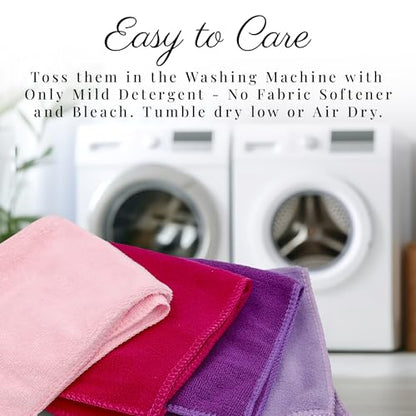 EcoSol Designs - Microfiber Towels, Cleaning & Drying Must-Have, Soft, Thick Dry/Wipe for Personal/Home/Office/Car Use, 4 12x12 Towels with Hanging Loops in Dark and Light Pink, Purple & Lavender - color: Pink Dark, Pink Light, Purple, Lavender