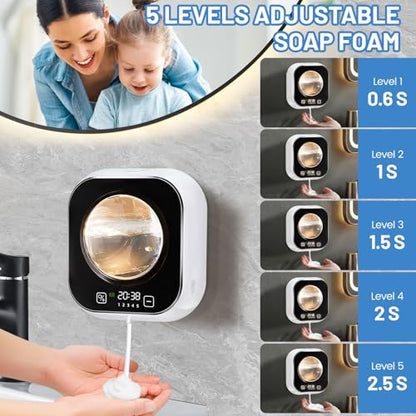 Automatic Soap Dispenser, 320ML Touchless Smart Hand Soap Dispenser, 5 Adjustable Soap Levels, Rechargeable Wall Mounted Electric Foam Soap Dispenser for Bathroom Kitchen Office (White) - color: White