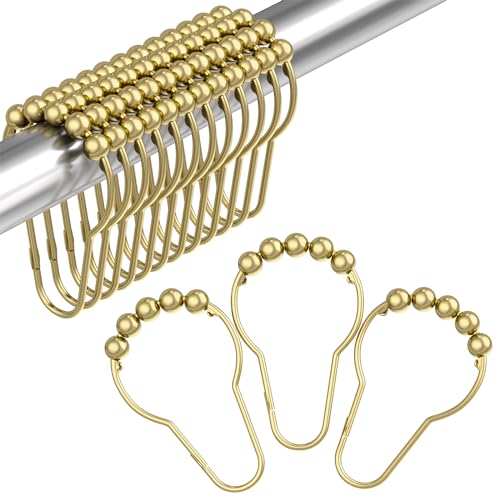 Gold Shower Curtain Hooks, Amazer Shower Curtain Rings Hooks, 12 Pcs Stainless Steel Shower Hooks for Shower Curtain, Rust Proof Shower Curtain Hooks, Shower Hooks for Curtain Bathroom - color: Polished Golden, style: Single Hooks