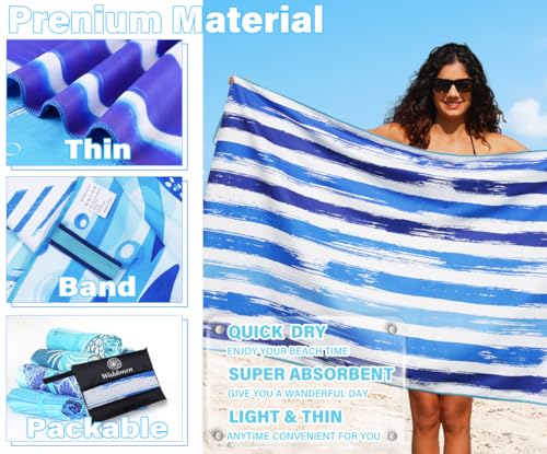 Widdonen Microfiber Beach Towel,Compact 2 Pack-71x32 Inch with Bag Travel | Extra Large,Lightweight,Thin,Sand Free,Quick Dry,Absorbent.Packable for Camping,Swim,Pool,Bath,Picnic,Cruise Essentials Gift - color: 2 Pack Blue Purple Green Dream World
